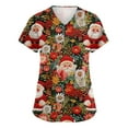 thumbnail image 1 of HaHaHappy Christmas Scrubs for Women Plus Size V Neck Funny Christmas Santa Print Scrub Tops Cute Short Sleeve Dressy Scrub Shirts Medical Workwear Nurse Nursing Uniform with Pocket Vermilion S, 1 of 4