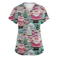 thumbnail image 1 of HaHaHappy Christmas Scrubs Women Plus Size V Neck Ugly Christmas Santa Print Scrub Shirts Dressy Short Sleeve Cute Scrub Tops Nursing Workwear Nurse Medical Uniform with Pocket Light Blue L, 1 of 4