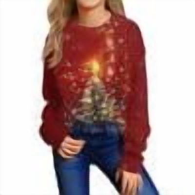 HaHaHappy Christmas Sweater Girls Funny Crew Neck Dressy Christmas Tree Print Sweaters Casual Long Sleeve Knitted Pullover Xmas Cute Tops Wine 120