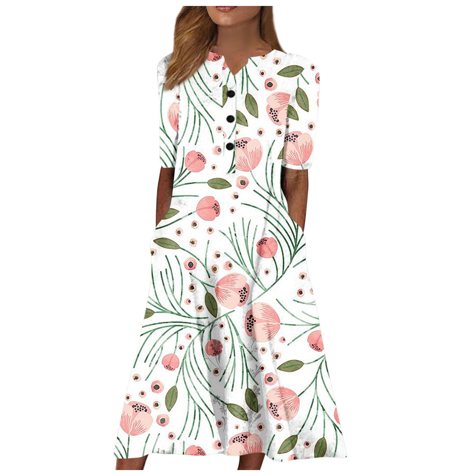 HaHaHappy Girls Dresses Below the Knee Length Button Up Sundresses for