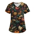 thumbnail image 1 of HaHaHappy Halloween Scrubs Women Plus Size V Neck Spooky Pumpkin Printed Horror Scrub Shirts Funny Short Sleeve Scrub Tops Medical Workwear Nurse Nursing Uniform with Pockets Earthy Yellow 3XL, 1 of 4