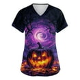 thumbnail image 1 of HaHaHappy Halloween Womens Scrubs Plus Size V Neck Spooky Pumpkin Face Printed Horror Scrub Shirts Funny Short Sleeve Scrub Tops Holiday Nursing Uniform Medical Workwear with Pockets Yellow 5XL, 1 of 4