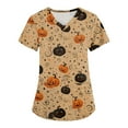 thumbnail image 1 of HaHaHappy Halloween Womens Scrubs Plus Size V Neck Spooky Pumpkin Face Printed Horror Scrub Tops Funny Short Sleeve Scrub Shirts Medical Nursing Uniform Holiday Workwear with Pockets Yellow M, 1 of 4