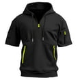 thumbnail image 1 of HaHaHappy Hoodies for Men Quarter Zip Short Sleeve Hoodie Lightweight Sweatshirt Pullover Oversized Muscle Athletic Hooded Tshirts with Pocket Black XL, 1 of 5