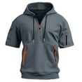 thumbnail image 1 of HaHaHappy Hoodies for Men Quarter Zip Short Sleeve Hoodie Lightweight Sweatshirt Pullover Oversized Muscle Athletic Hooded Tshirts with Pocket Dark Gray XL, 1 of 5