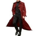 thumbnail image 1 of HaHaHappy Men's Trench Coat Casual Oversized Double Breasted Belted Lapel Windbreaker Slim Fit Long Jacket Overcoat Trench Coat Red XL, 1 of 5