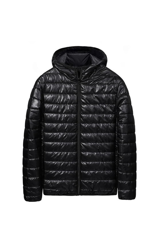 Mens Down Jackets with Hood Oversized Lightweight Puffer Jacket Casual Quilted Insulated Puffy Coat Packable Warm Winter Coats Black 5XL