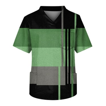 HaHaHappy Mens Scrub Tops Short Sleeve V Neck Working Doctor Unifroms Gradient Printed Carer Scrubs with Pockets Army Green 3XL
