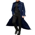thumbnail image 1 of HaHaHappy Mens Trench Coat Double Breasted Long Jacket Casual Windbreaker Notched Lapel Belted Overcoat Navy XL, 1 of 5