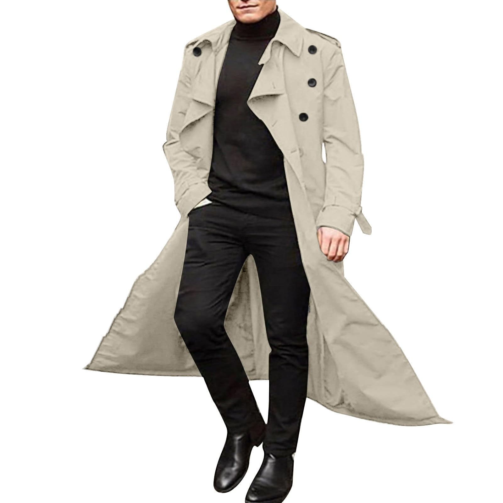 ジャケット・アウター OVERCOAT Double Breasted Jacket ZYXTIM Man's Double Breasted Trench Coat Notched Lapel