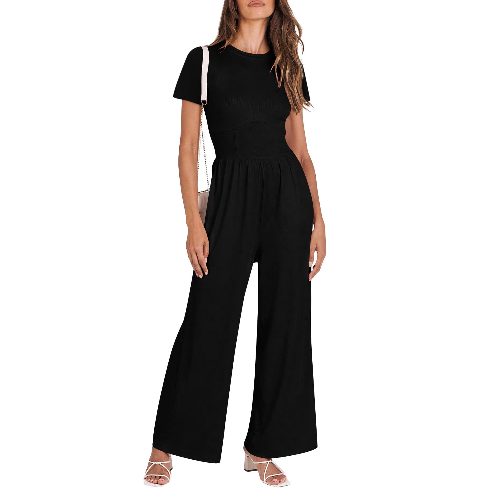 HaHaHappy One Piece Jumpsuits for Women Wide Leg Short Sleeve Crew Neck