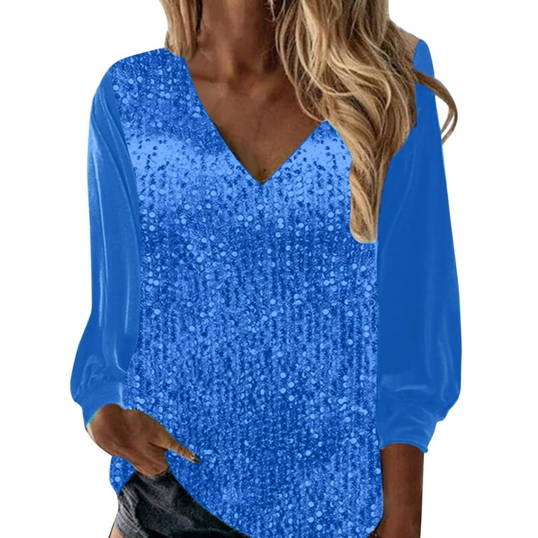 Casual Hot Drilling Patchwork Sequined O Neck Tops Casual Hot Drilling Patchwork Sequined O Neck Tops