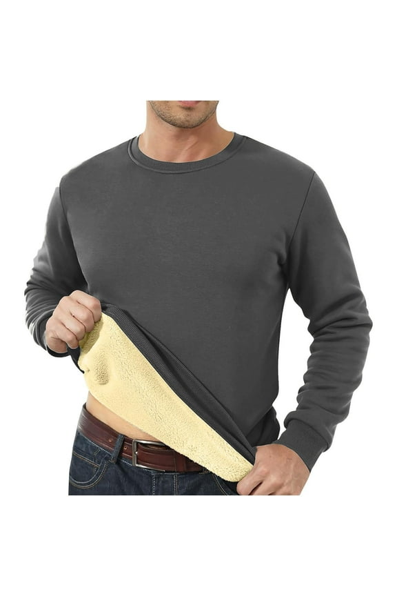 Thermal Shirts for Men Sherpa Fleece Lined Pullover Sweatshirt Crewneck Long Sleeve Tshirt Winter Warm Sweatshirt Thick Tops Dark Gray L