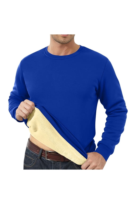 Thermal Shirts for Men Sherpa Fleece Lined Pullover Sweatshirt Crewneck Long Sleeve Tshirt Winter Warm Sweatshirt Thick Tops Royal Blue XL