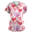 thumbnail image 1 of HaHaHappy Valentine's Day Scrub Tops Women V Neck Red Pink Heart Workwear Uniforms Soft Scrub with Pocket Pink 3XL, 1 of 3