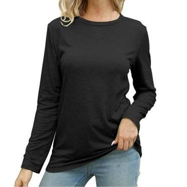 HaHaHappy Women Long Sleeve Shirts Tops Fall Tunic Causal Fashion Round Neck Basic Tee Black XL