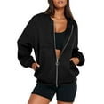 HaHaHappy Women's Full Zip Up Jackets No Hood Long Sleeve Loose Fit Sweatshirts Solid Fashion