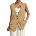 HaHaHappy Women's Plus Size Deep V Neck Button Front Vest Blazer