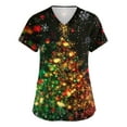 thumbnail image 1 of HaHaHappy Womens Christmas Scrubs Plus Size V Neck Funny Christmas Tree Print Scrub Shirts Cute Short Sleeve Ugly Scrub Tops Nurse Workwear Nursing Medical Uniform with Pocket Vermilion M, 1 of 4