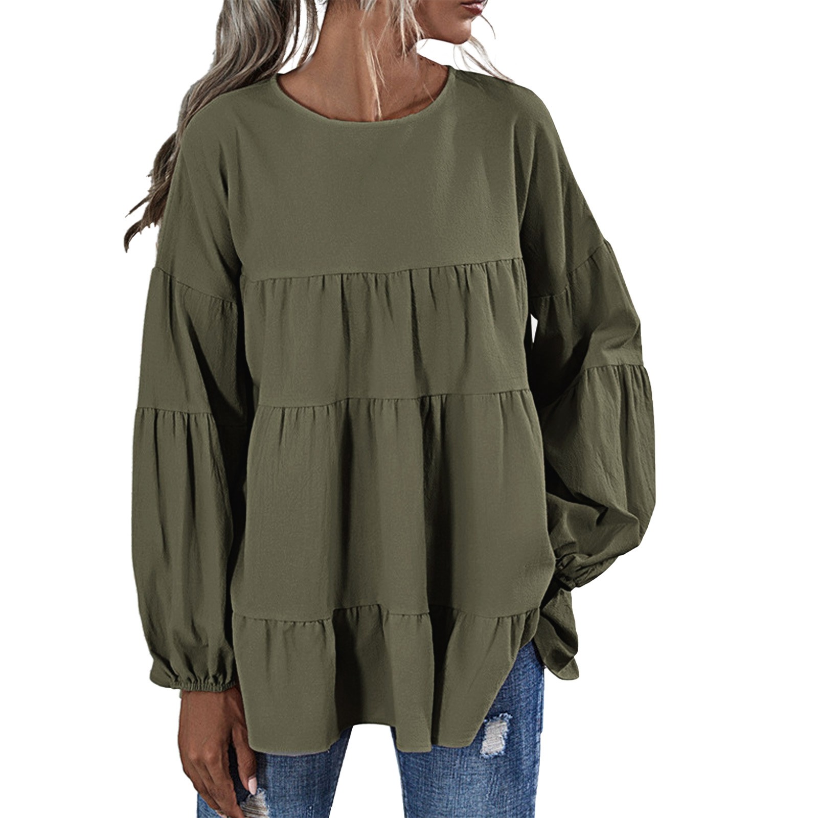 HaHaHappy Womens Long Sleeve Tunic Babydoll Knit Tops Peplum Ruffle Hem