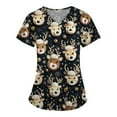 thumbnail image 1 of HaHaHappy Womens Scrubs Christmas Plus Size V Neck Funny Deer Print Scrub Shirts Ugly Short Sleeve Cute Scrub Tops Nursing Uniform Medical Nurse Workwear with Pocket Black L, 1 of 4