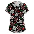 thumbnail image 1 of HaHaHappy Womens Scrubs Christmas Plus Size V Neck Ugly Snowflake Print Scrub Tops Casual Short Sleeve Funny Scrub Shirts Nurse Uniform Nursing Medical Workwear with Pocket Black 5XL, 1 of 4