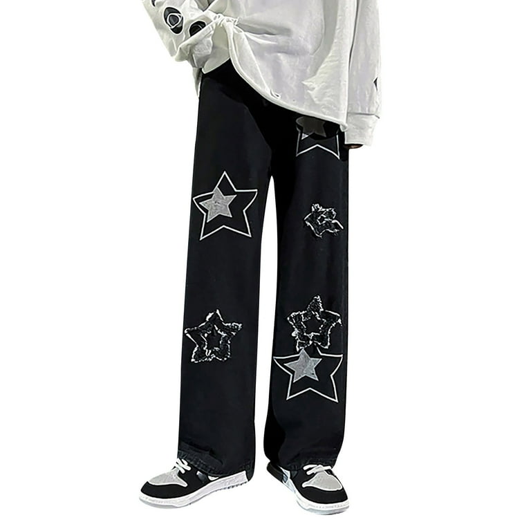 HaHaHappy Y2K Baggy Jeans Emo Star Patchwork Cyber Cargo