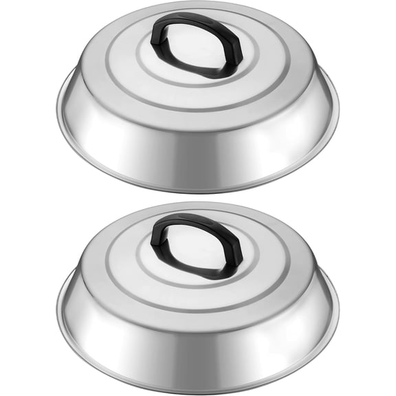 HaWare 12.6 Inch Cheese Melting Dome Wok Lids, Round Stainless Steel Basting Cover Lids with Heat Resistant Handle, for Flat Top Griddle Grill Cooking Indoor or Outdoor, Camp BBQ Accessories, 2 Domes