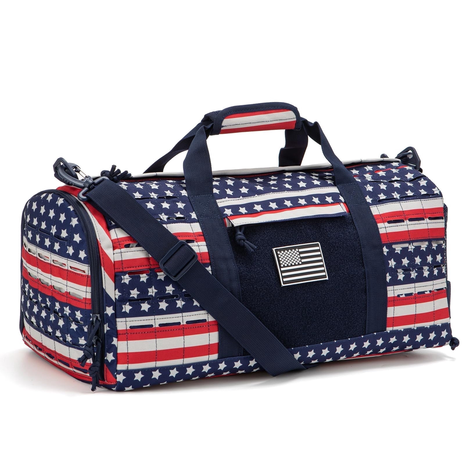 Haadid 40L Military Tactical Duffle Bag For Men Sport Gym Bag Fitness Tote Travel Duffle Bag Training Workout Bag With Shoe Compartment Basketball Football Weekender Bag Star Spangled
