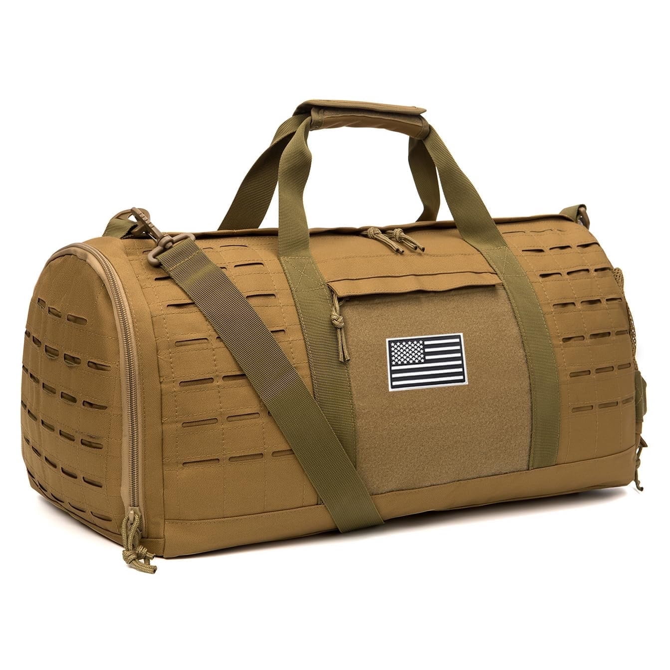 Haadid 40L Military Tactical Duffle Bag For Men Sport Gym Bag Fitness Tote Travel Duffle Bag Training Workout Bag With Shoe Compartment Basketball Football Weekender Bag Tan