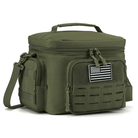 Haadid Tactical Lunch Bag for Mens Military Heavy Duty Lunch Box Work Leakproof Insulated Durable Thermal Cooler Bag for Adult Meal for Office Camping Picnic Pail MOLLE Webbing Army Green