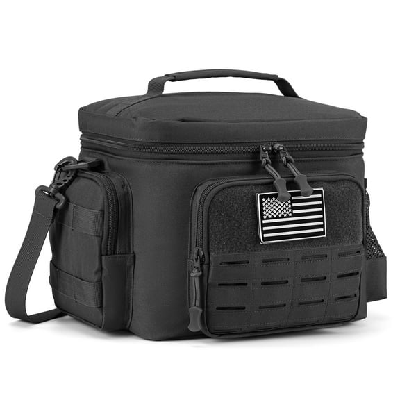 Haadid Tactical Lunch Bag for Mens Military Heavy Duty Lunch Box Work Leakproof Insulated Durable Thermal Cooler Bag for Adult Meal for Office Camping Picnic Pail MOLLE Webbing Black