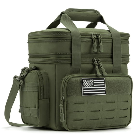 Haadid Tactical Lunch Box for Men Expandable 18L Heavy Duty Military Insulated Cooler Bag, Leakproof Thermal Lunch Bag for Work Camping Outdoor Picnic Pail Adult Meal MOLLE Webbing Green