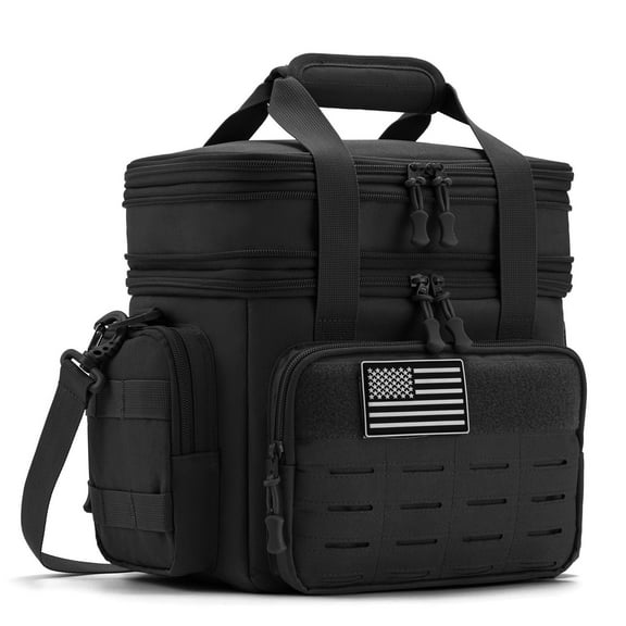 Haadid Tactical Lunch Box for Men Expandable 18L Heavy Duty Military Insulated Cooler Bag, Leakproof Thermal Lunch Bag for Work Camping Outdoor Picnic Pail Adult Meal MOLLE Webbing Black