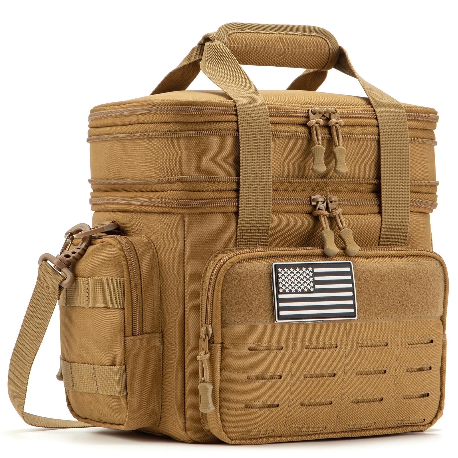 Haadid Tactical Lunch Box for Men Expandable 18L Heavy Duty Military Insulated Cooler Bag, Leakproof Thermal Lunch Bag for Work Camping Outdoor Picnic Pail Adult Meal MOLLE Webbing Khaki