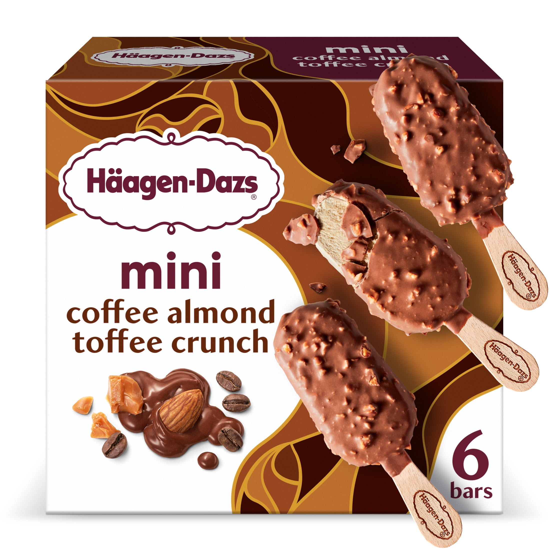 Haagen Dazs Coffee Almond Toffee Crunch Ice Cream Mini Snack Bars, Kosher, 6 Ct