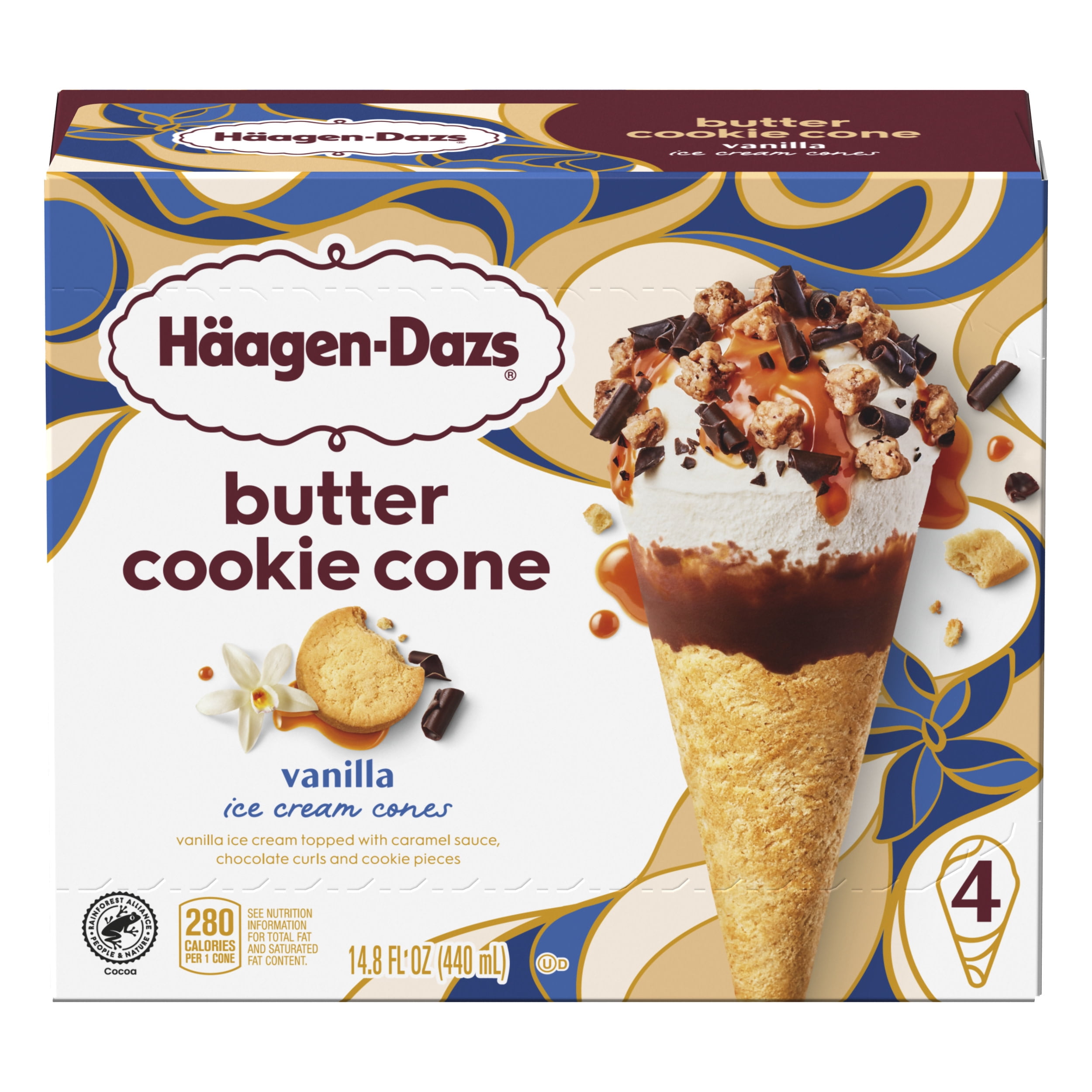 Haagen Dazs Vanilla Butter Cookie Ice Cream Cone, Dessert, 4 Count