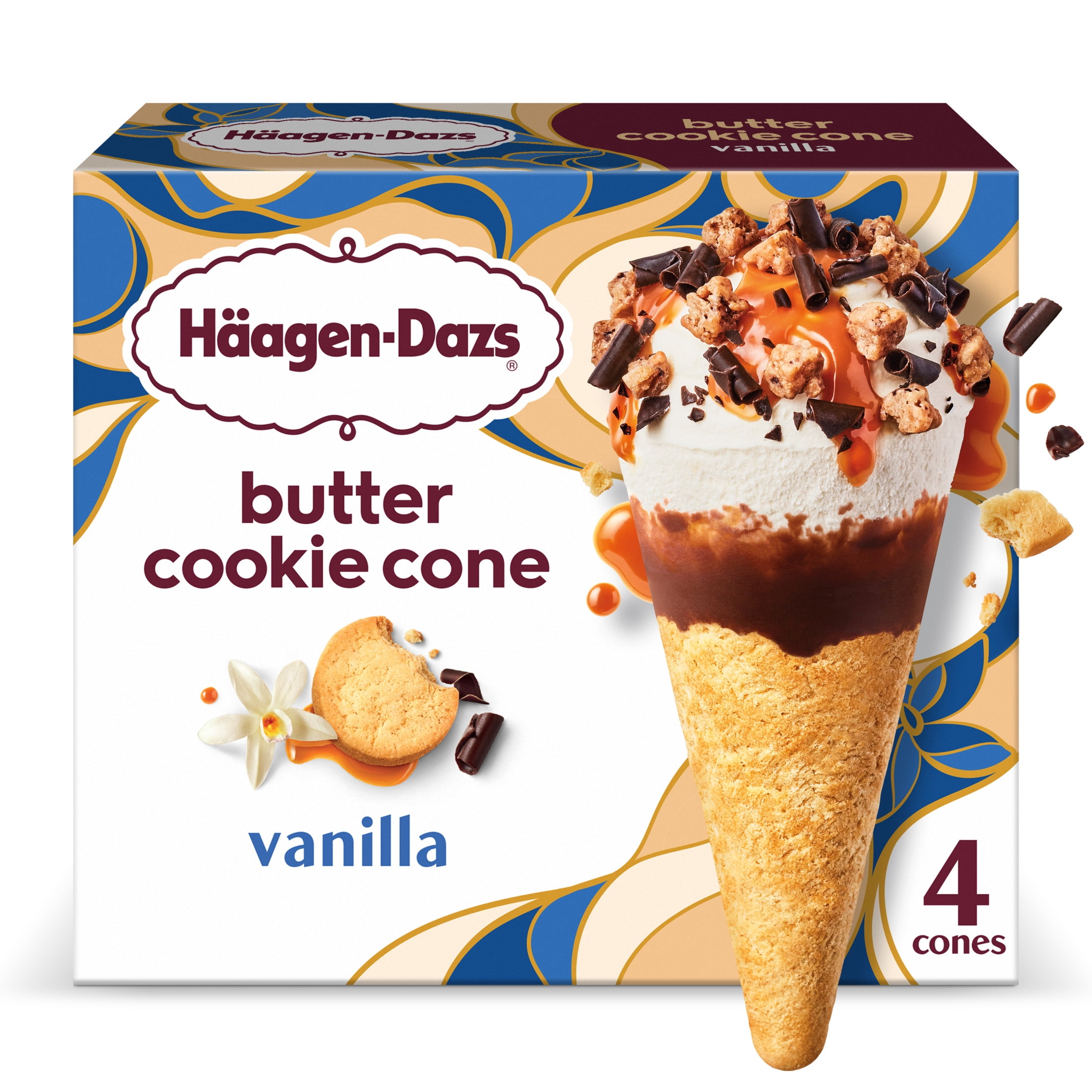 Haagen Dazs Vanilla Butter Cookie Ice Cream Cone, Dessert, 4 Count ...