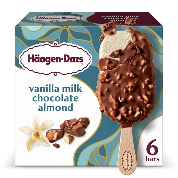 Haagen Dazs Vanilla Milk Chocolate Almond Ice Cream Bars, Gluten Free, Kosher, 6 Ct