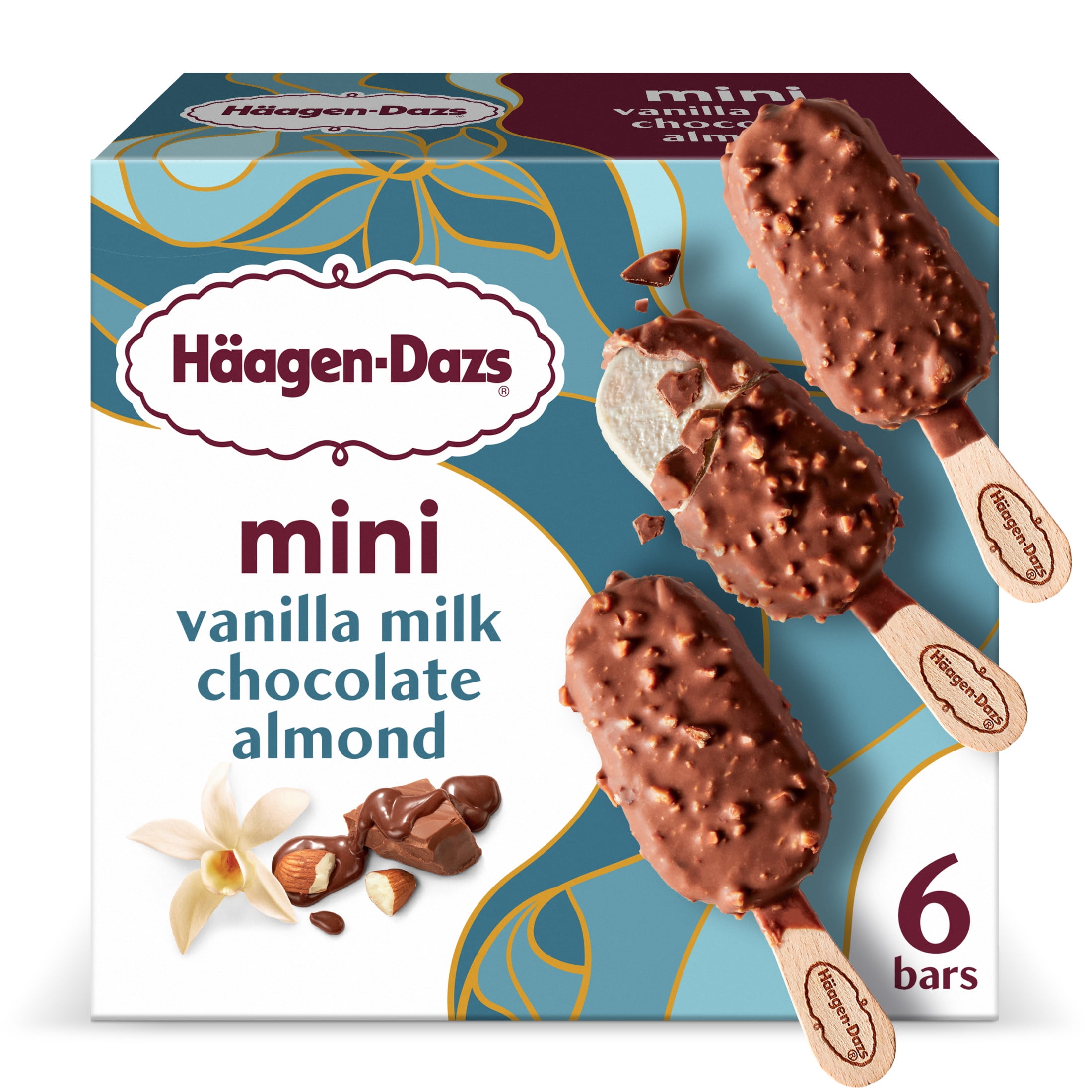 Haagen Dazs Vanilla Milk Chocolate Almond Ice Cream Mini Snack Bars, 6 Ct