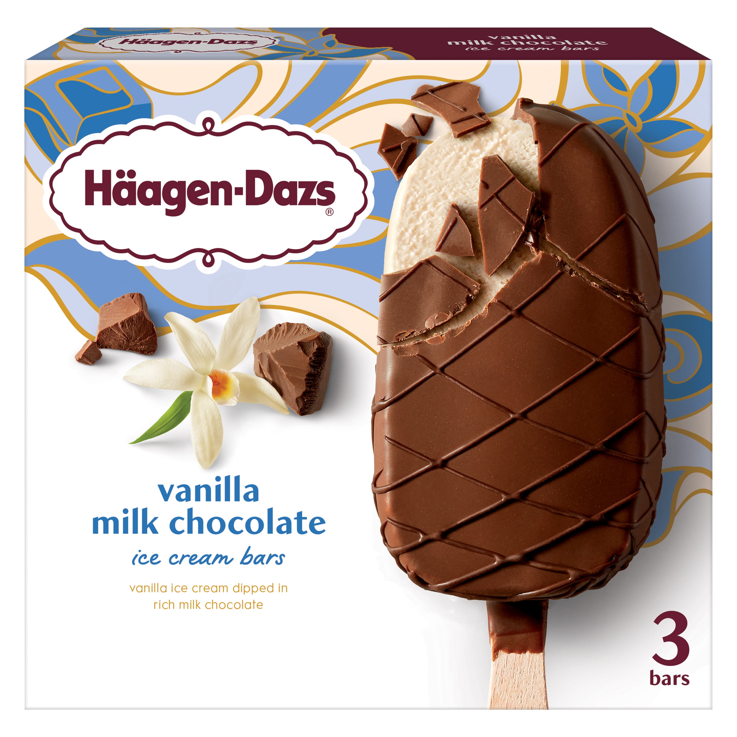 Haagen Dazs Vanilla Milk Chocolate Ice Cream Bars, Gluten Free, Kosher, 3 Count Package