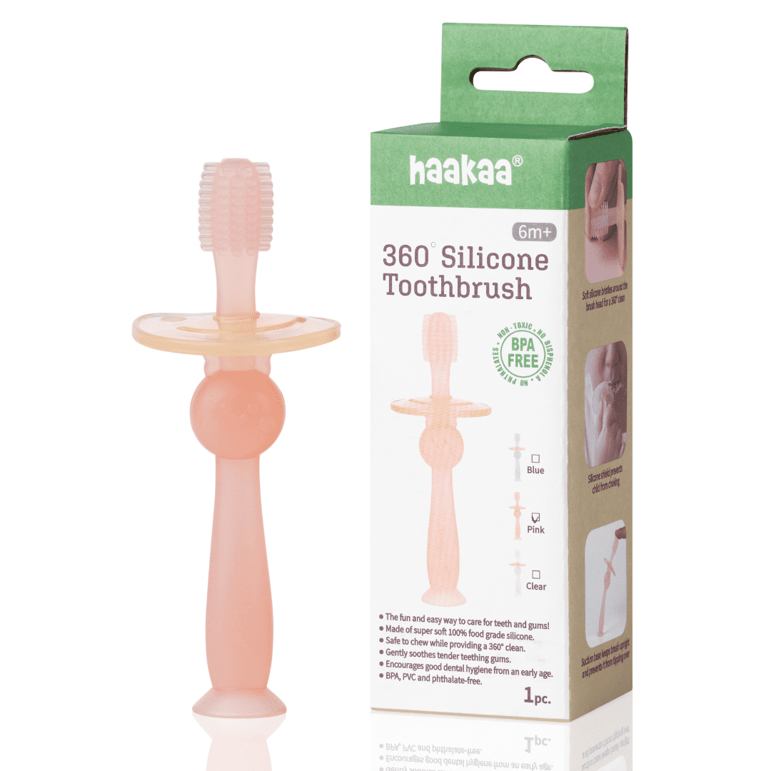 Haakaa 360 Silicone Baby Toothbrush Teether (Pink)