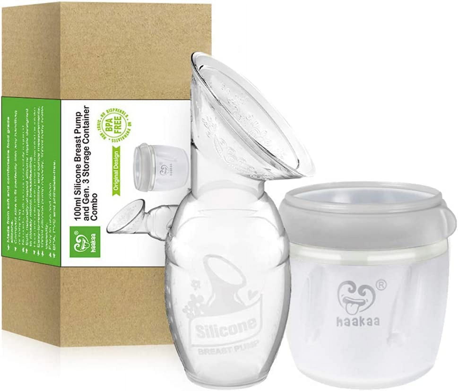 Haakaa Manual Breast Pump with Storage Milk Bottle for Breastfeeding 100% Food Grade Silicone BPA PVC and Phthalate Free (4oz/100ml Pump + 160ml Storage Milk Bottle)