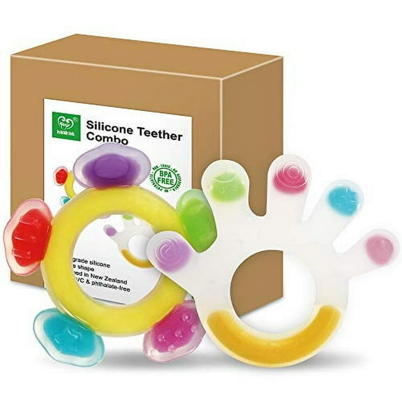 Haakaa Silicone Baby Teethers Baby Teething Toys Soothe Massage Sore Gums for 3M+ Babies Infants BPA Free Freezer Safe Colorful Palm and Ferris Wheel Shape 2 pcs