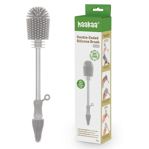 Haakaa Silicone Cleaning Brush – Household Cleaning Brushes for Bottles and Crevices – Food-Grade Silicone: Dishwasher Safe - Suva Grey