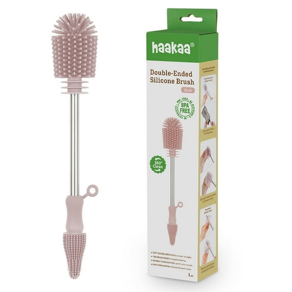 Haakaa Silicone Cleaning Brush – Household Cleaning Brushes for Bottles and Crevices – Food-Grade Silicone: Dishwasher Safe - Blush