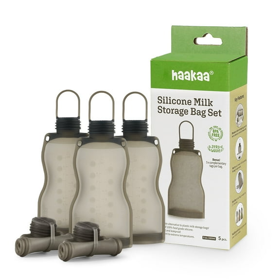 Haakaa Reusable Silicone Milk Storage Bags, 9oz / 260ml (5 Pack), BPA Free, Food-Grade, Eco-Friendly Breastmilk Containers