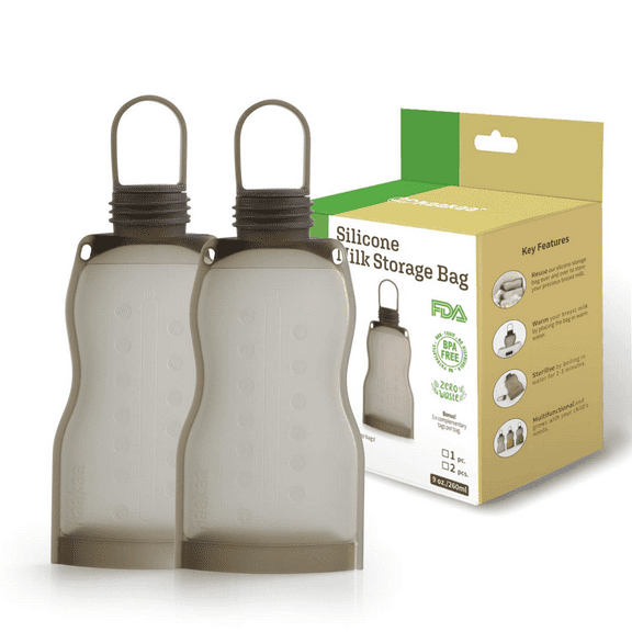 Haakaa Silicone Milk Storage Bag,Reusable Breast Milk Bags for Breastfeeding,Food Grade Silicone,BPA Free,9 oz/260 ml (5 Count)