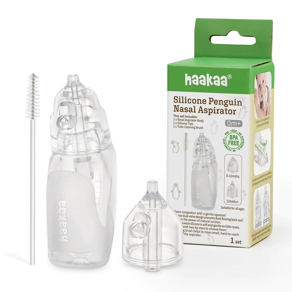 Haakaa Penguin Nasal Aspirator  Safe Silicone Nose Cleaner for Infants & Toddlers