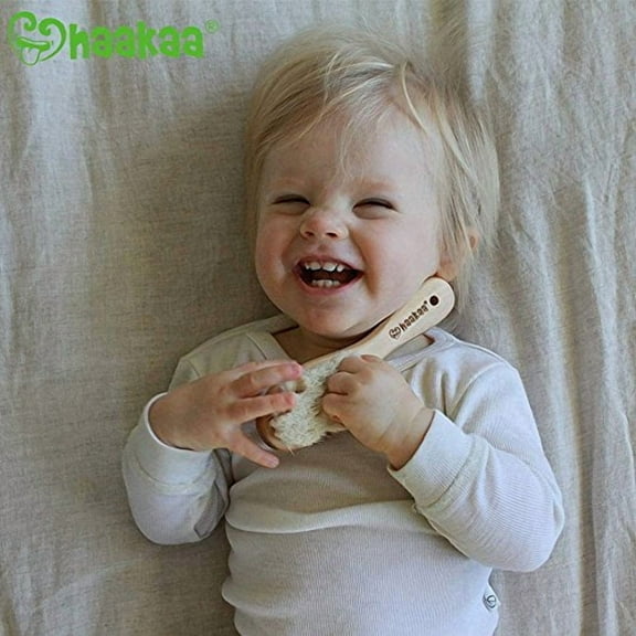 Haakaa Wooden Baby Hair Brush for Newborns and Toddlers Baby Brush Natural Soft Goat Bristles Hairbrush, Ideal for Cradle Cap, Perfect Baby Registry Gift with Carry Pouch, 1PC